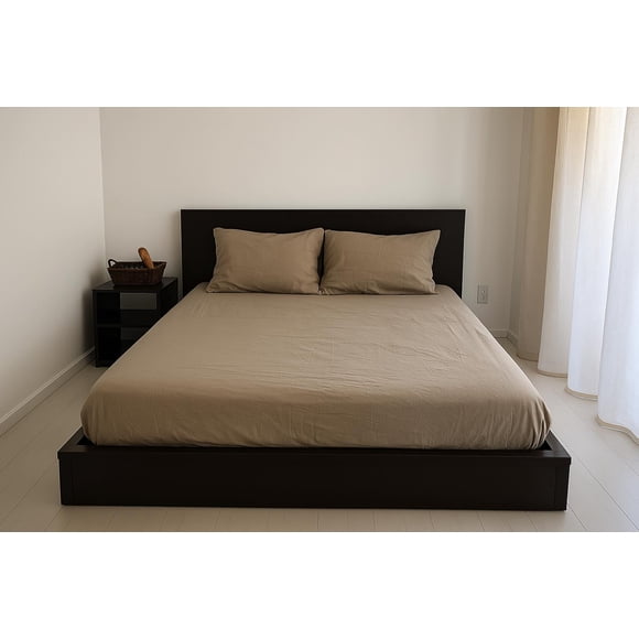 Q VITA Ensemble de Draps-Housse 100 % Lin – Format Grand Lit, Literie 3 Pcs avec Drap-Housse à Poche Profonde et Taies d'Oreiller – Couleur Naturelle, Lavé aux Enzymes, Doux, Respirant, Certifié OEKO-TEX, Conçu au Canada