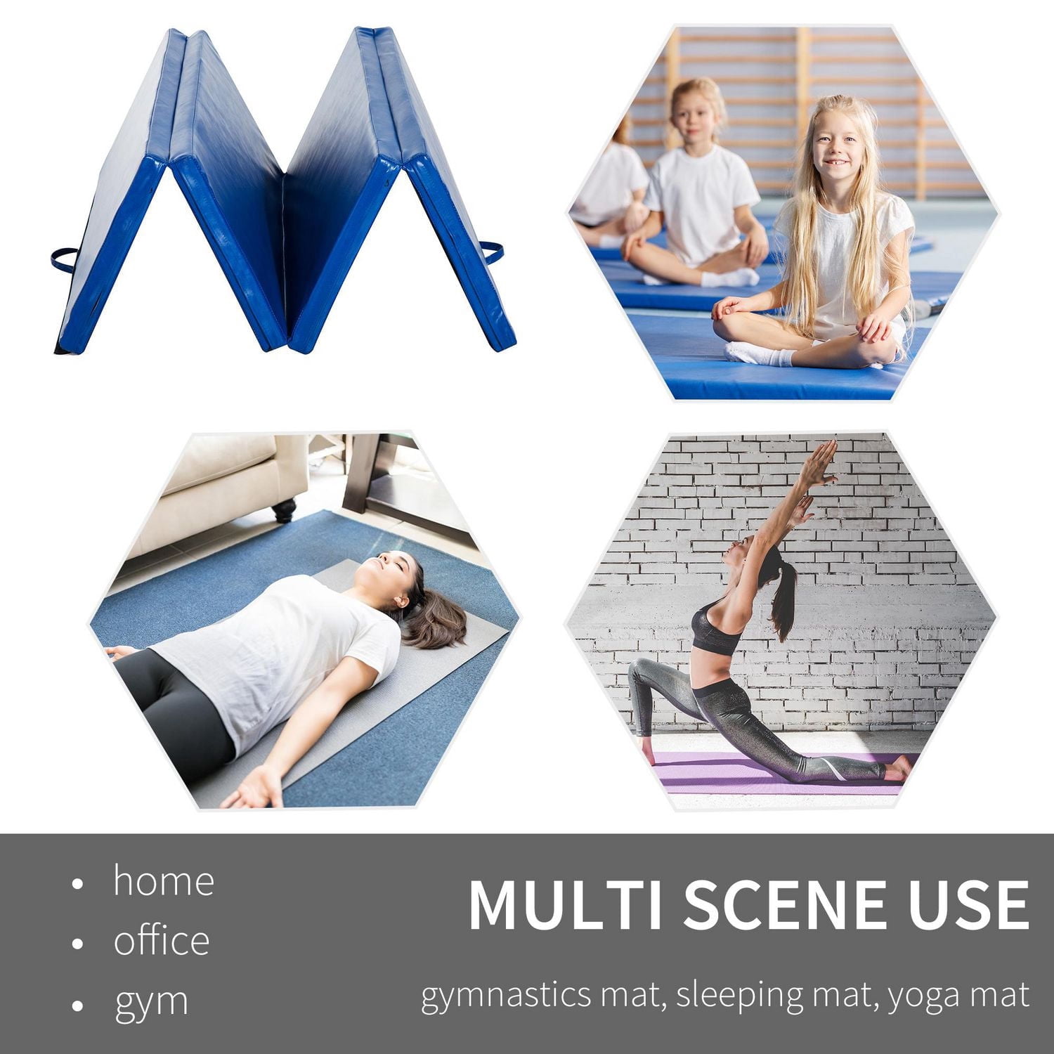 Soozier tapis de gymnastique pliable 10,2 x 15,2 x 5,1 cm, tapis d'exercice avec poignées de transport pour yoga, MMA, arts martiaux, étirements, entraînements de base, bleu