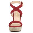 thumbnail image 2 of BLISSFUL STEP Sandales Compensées Espadrilles à Brides Croisées Slingback pour Femmes Rouge 9, 2 of 7