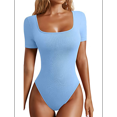 thumbnail image 2 of Women's 2 Piece Bodysuits Ribbed Square Neck Short Sleeve Bodysuits M, 2 of 7