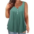thumbnail image 1 of Dealovy Plus Size Tank Tops for Women Casual Sleeveless Scoop Neck Buttons Ruched Solid Color Loose Flowy Tees, 1 of 4
