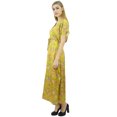 thumbnail image 2 of Bimba Robe Longue Maxi en Satin à Cordon, Kimono Kaftan Floral Jaune pour Femme - 8, 2 of 9