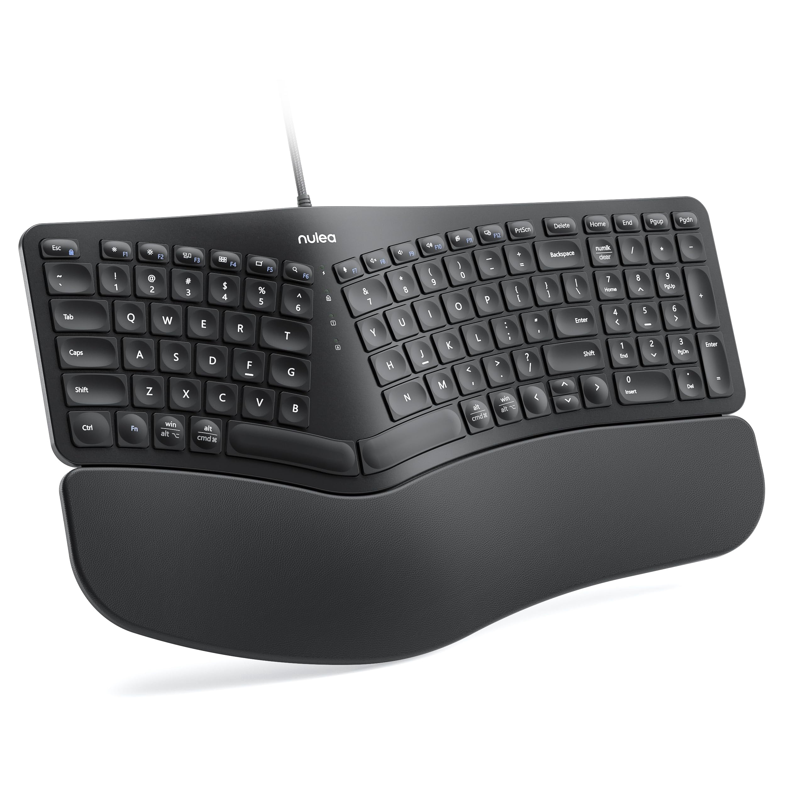 Nulea RT05C Wired Ergonomic Keyboard, Split Keyboard with Cushioned Wrist Rest, Adjustable Tilt Legs, Plug and Play, USB Corded, Compatible with Windows/Mac