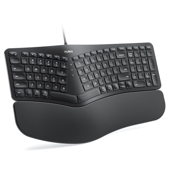 Nulea RT05C Wired Ergonomic Keyboard, Split Keyboard with Cushioned Wrist Rest, Adjustable Tilt Legs, Plug and Play, USB Corded, Compatible with Windows/Mac