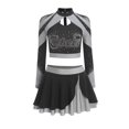 thumbnail image 3 of Aislor Womens Shiny Rhinestone Cheerleading Uniform 2 Piece Set Long Sleeve Crop Top & Skirt For Dance Grey XXL, 3 of 6