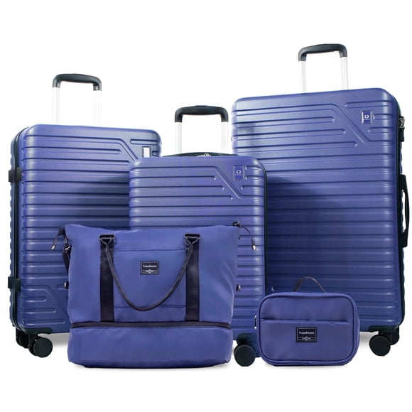 Travelhouse Ensemble de 5 Pcs de Valises Rigides Hardshell à Roulettes Pivotantes avec Cadenas TSA, Légères et Comprend un Sac de Sport, (Bleu)