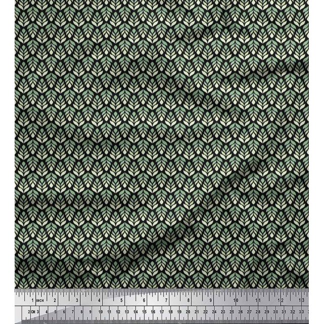 Soimoi Poly Georgette Fabric Leaves Small Print Sewing Fabric Yard 42 Inch Wide