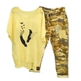 thumbnail image 1 of Mikilon Ensemble de Détente Confortable pour Femmes, Tenue d'Intérieur 2 Pcs, Ensemble de Détente Imprimé, Haut à Manches Mi-Longues à Col Rond + Pantalon, Jaune-C TG, 1 of 6
