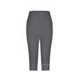 thumbnail image 4 of Olyvenn Womens Rhinestone Trim Capri Pants Stretchy Compression Leggings Print Pattern Yoga Pants Summer Vacation Outfits Gray S, 4 of 4
