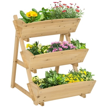Outsunny 3 Tier Raised Garden Bed, Vertical Wooden Elevated Planter Box Kit, Plant Stand for Flowers, Vegetables, Herbs