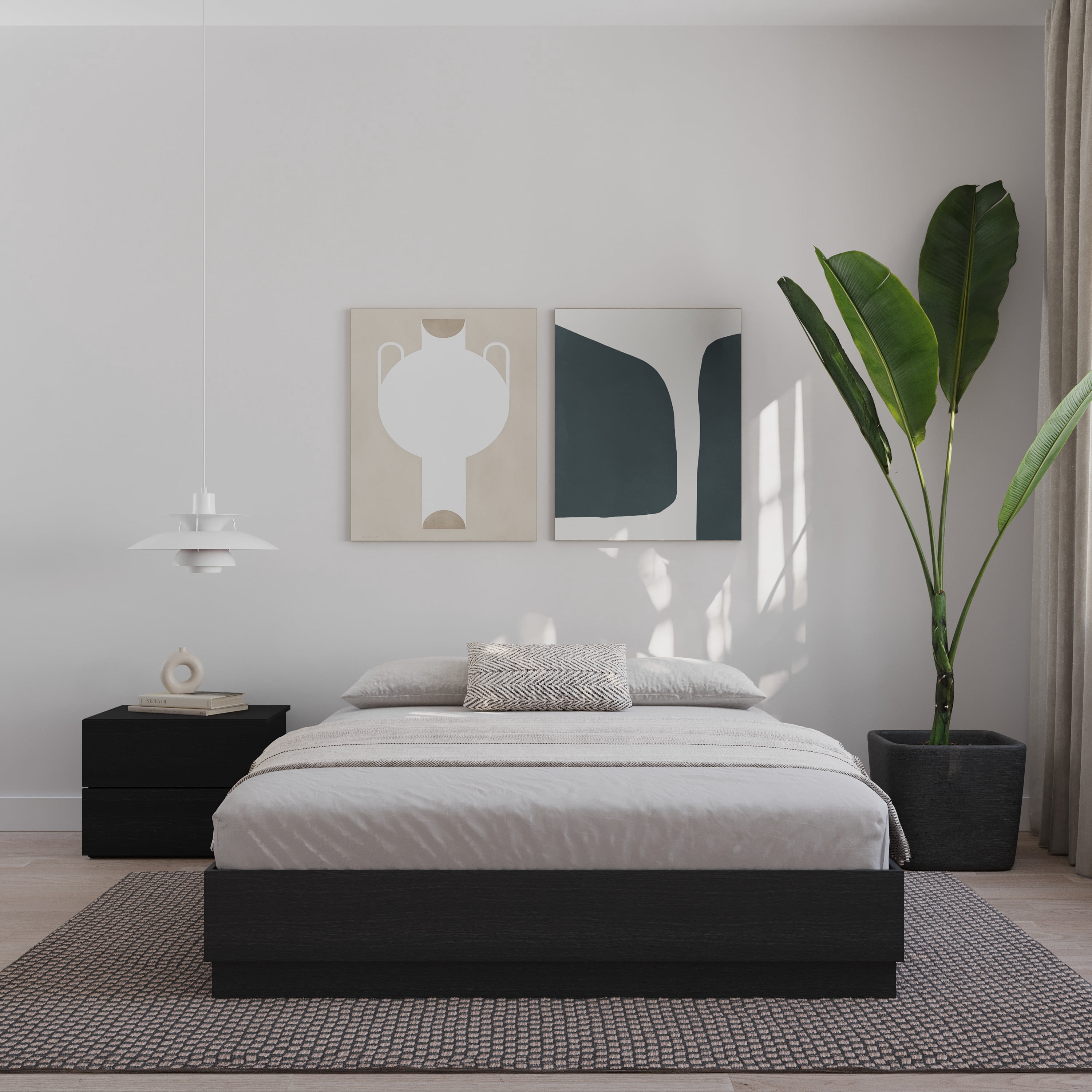 Nexera Milano Full Platform Bed Frame, Black Oak