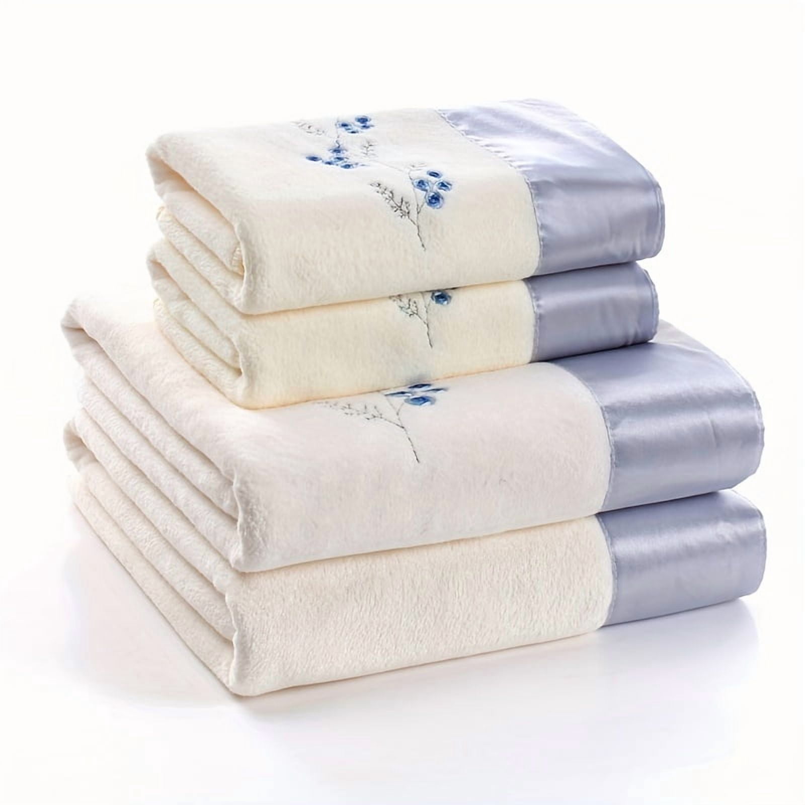 AUMIY 4pcs Lace Embroidery Towel Set Soft Hand Towel Bath Towel Household Bath Linen Sets Absorbent Towels For Bathroom 2 Bath Towel & 2 Hand Towel Bathroom Supplies
