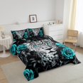 thumbnail image 3 of YST Leopard Printed Comforter Set Twin Size Cheetach Quilt Wild Animals Pattern Bedding Set For Kids Boys Adults Decorative Room Rose Floral Bed Set With 1 Pillow Case,Teal, 3 of 6