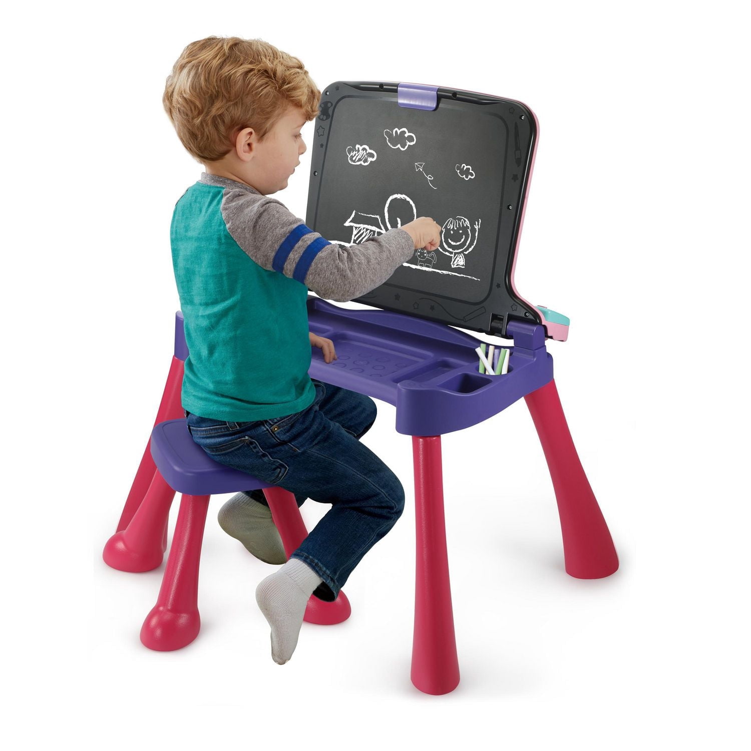 VTech Magi bureau interactif 5 en 1 avec tabouret, rose - Exclusif à Walmart - Version française, 2-5 Ans
