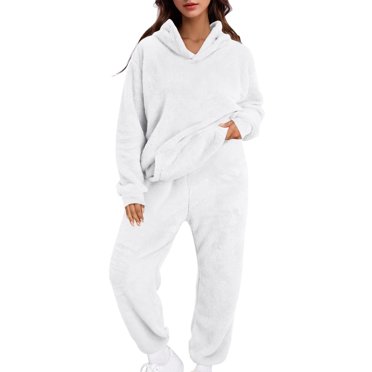 HAiming Womens Fuzzy Fleece 2 Piece Sets Outfits Warm Pullover Hoodie and Sweatpant Winter Lounge Sweatsuits