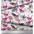thumbnail image 3 of Soimoi Moss Georgette Fabric Floral & Sparrow Bird Fabric Prints by Yard 42 Inch Wide, 3 of 3