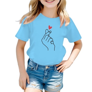 GDREDA Vêtements Fille Enfant Filles Mignon Graphique Col Rond Manches Courtes Tee Été Décontracté T-Shirt Fille Hauts Décontractés Rouge,7-8 Ans