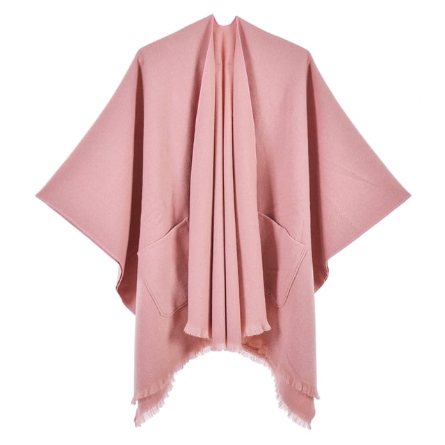 Women's Warm Shawl Wrap Cape - Reversible Open Front Poncho Sweater for Winter