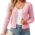 thumbnail image 2 of AherBiu Cropped Cardigan for Women Trendy Long Sleeve Button down Knit Sweater Open Front Casual Cardigans, 2 of 6