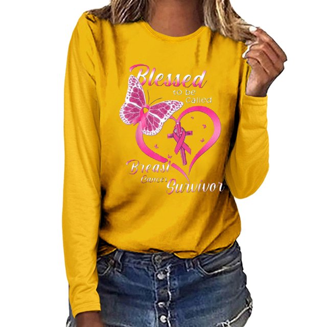 Fridja Haut Femme Cancer du Sein Décontracté Manches Longues Col Rond Chandail en Molleton Chandail Blouse
