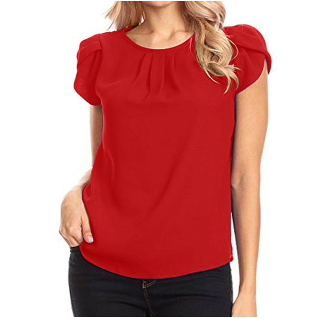 Hauts d'Été pour Femmes Liquidation Manches Courtes Grande Taille T-Shirts Couleur Unie Col Rond T-Shirt Basique Ajusté Mode Tendance Dames Doux Vacances Sortie Hauts Rouge,2TG