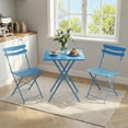 thumbnail image 3 of 3Pcs Patio Bistro Set, Folding Patio Bistro Table and Chairs Set of 2, Outdoor Patio Furniture Set, Metal Structure, No Assembly Need, for Balcony Yard Garden, Blue, 3 of 8