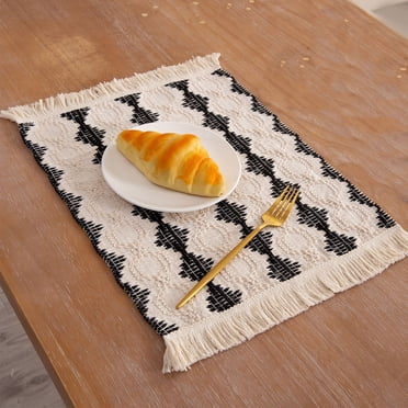 Meitianfacai Fabric Placemats Cotton And Linen Wind Woven Placemats Tassel Heat Insulating Mats Holiday Decorative Two-color Splicing Western-style Placemats