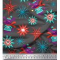 thumbnail image 1 of Soimoi Gray Georgette Viscose Fabric Snowflake & Pig Kids Decor Fabric Printed Yard 42 Inch Wide, 1 of 3