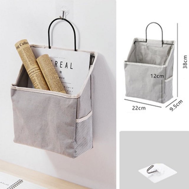 Hanging Storage Bag Canvas Fabric Storage Baskets Over The Door Container For Shelves & Desks Gray(Gray)