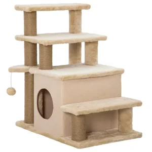 Cat Stairs Pet Étapes pour Couch Bed avec des poteaux de scratching Condo Ball Toy, 23.6" x 15.7" x 26", Béige