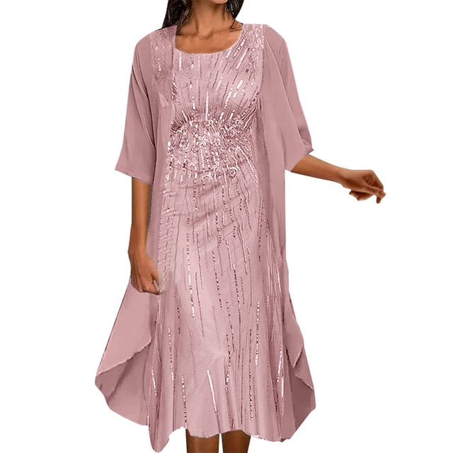 2025 Robe Mi-Longue pour Femmes et Loisirs Élégante Imprimée en Chiffon Robes pour Femmes Décontractées Deux Pièces