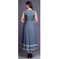 thumbnail image 4 of Bimba Robe Anarkali à Blocs Bleu Poussiéreux, Col Mandarin, Sans Manches, Kurtis pour Femmes, Robe Maxi à Imprimé, XX-Grand, 4 of 6