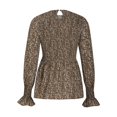 thumbnail image 4 of IROINID Liquidation T-Shirts à Manches Longues pour Femmes Col Rond Imprimé Floral Taille Élastique Manches Évasées Plissées Dentelle Col en V Hauts à Manches Longues, Café, 4 of 9