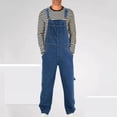 thumbnail image 2 of Mens Denim Bib Jean Loose Fit Overalls with Multi Pockets Jumpsuit Plus Size Fashion Adjustable Strap Breast Pocket Workwear Washed Denim Cargo Pants Romper Dark Blue XXXXL, 2 of 7