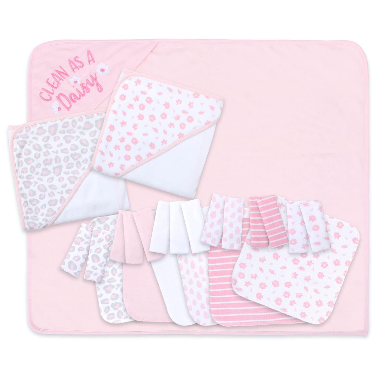 The Peanutshell Baby Hooded Towels and Washcloths Gift Bath Set, 23 Piece, Pink