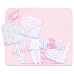 The Peanutshell Baby Hooded Towels and Washcloths Gift Bath Set, 23 Piece, Pink