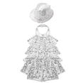 thumbnail image 3 of Eandarui Justaucorps-Robe de Danse à Paillettes pour Filles, Col Licou, avec Chapeau, Costume de Performance Salsa Samba Rumba Jazz Argent 4, 3 of 5