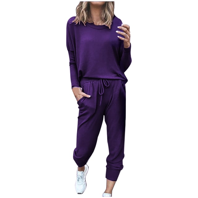 Yuyuzo Womens Casual Solid Color Set Sweatsuit Pullover Jogger Pants Two Piece Outfit Tracksuits
