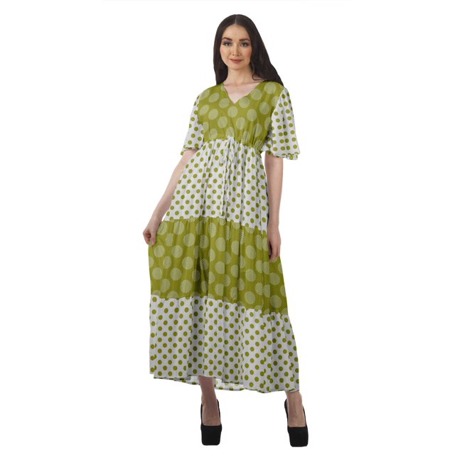 Moomaya Robes d'Été Imprimées à Manches Courtes pour Femmes, Tenue de Fête Décontractée