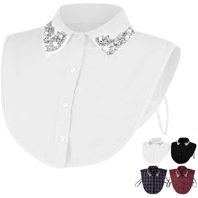 Collier Détachable en Strass à Carreaux de Noël Rouge, Faux Col pour Femmes, Demi-Chemise
