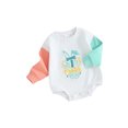 thumbnail image 1 of Honganda Barboteuse de Bébé de Pâques Contraste Couleur Manches Longues Broderie Lettre Combinaison, 1 of 9