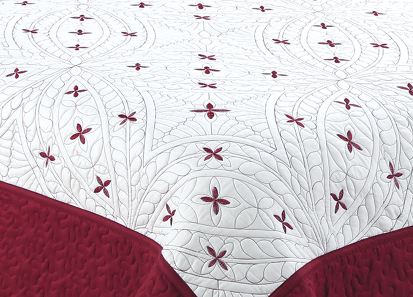 Couvre-lit brodé Marina Decoration, ensemble de literie d'été ultra doux et uni avec taie d'oreiller matelassée, motif floral rouge