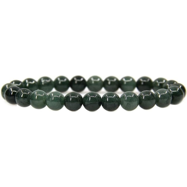 Natural Dark Green Jade Gemstone 8mm Round Beads Stretch Bracelet 7 Inch Unisex