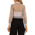 thumbnail image 3 of INSPIRE CHIC Chemisier à Manches Longues en Maille Transparente avec Col Pointu pour Femmes TP Gris, 3 of 7