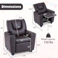 thumbnail image 3 of Costway Kids Recliner Chair with Cup Holder & Side Pocket Adjustable Backrest Footrest Brown, 3 of 10