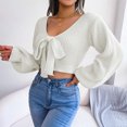 thumbnail image 4 of RKSTN Chandails pour Femmes Mode Hiver Manche Blouse Unie Col en V Chandail à Nœud Hauts Chandails d'Automne, 4 of 7