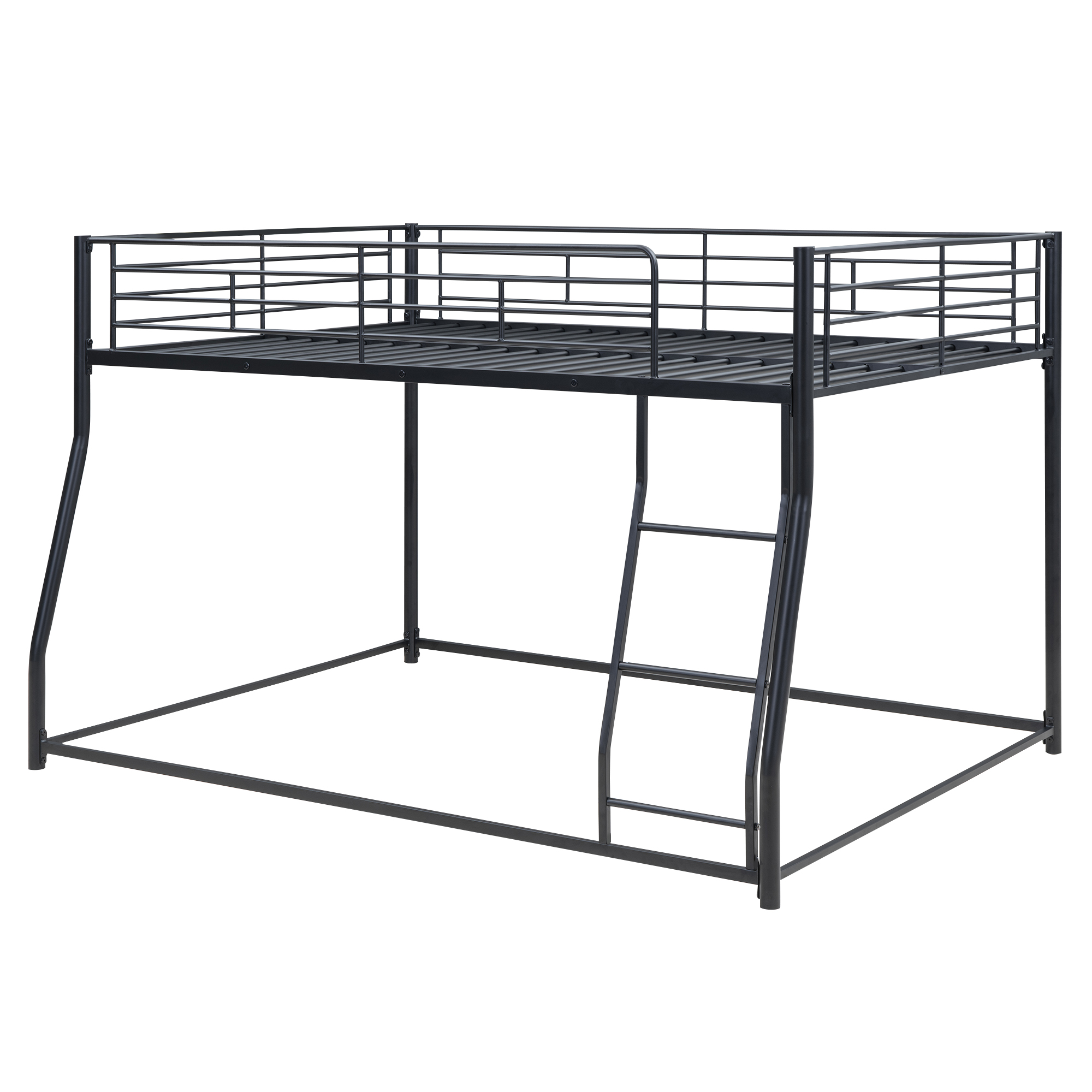 Noble House Full XL Over Queen Metal Bunk Bed,Black Industrial Frame with Guardrails & Slats,Black