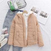EGNMCR Womens Long Puffer Coat, Long Sleeve Padded Winter Down Coats, Hooded Parka Jacket Women Lamb Wool Coat Winter Short Small Padded Jacket Plus Velvet Thick Women Coat