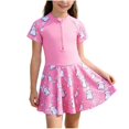 thumbnail image 1 of Girls One Piece Swimsuit with Skirt, Kids Swim Dress with Rabbit Print, Half Zip Rash Guard Swimsuit for Girls, Summer Beach Bathing Suit for Outdoor Pool Water Play, 1 of 9