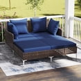 thumbnail image 2 of Gymax Outdoor Rattan Double Daybed Wicker Chaise Lounge for 2 w/ Seat & Back Cushions Navy, 2 of 10